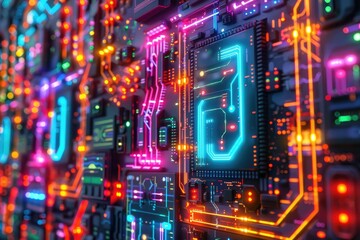Obraz premium Futuristic Neon Circuit Board Technology Design