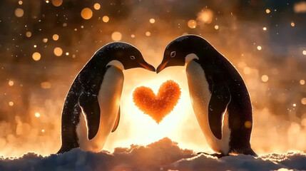 Two Penguins Love With Christmas