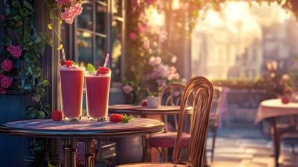Elegant Romantic Cafe Setting with Charming Tables and Chairs