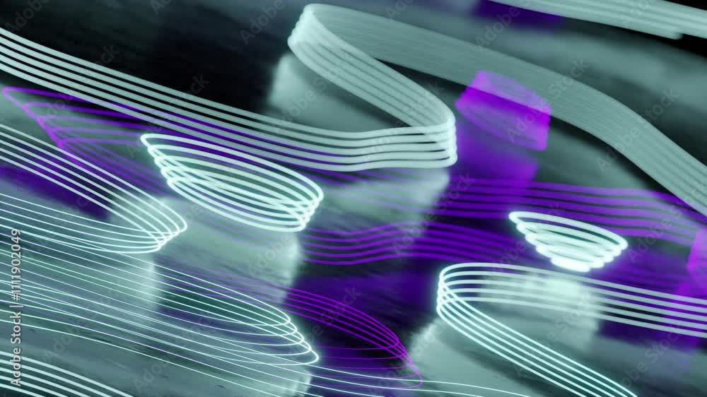 Poster multicolored waving lines appearing against dark background. 3d animation loop