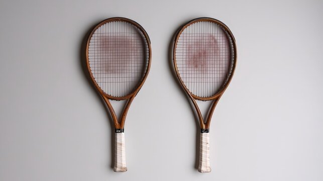 Vintage Wooden Tennis Rackets  Classic Sports Equipment  Retro Game  Top View