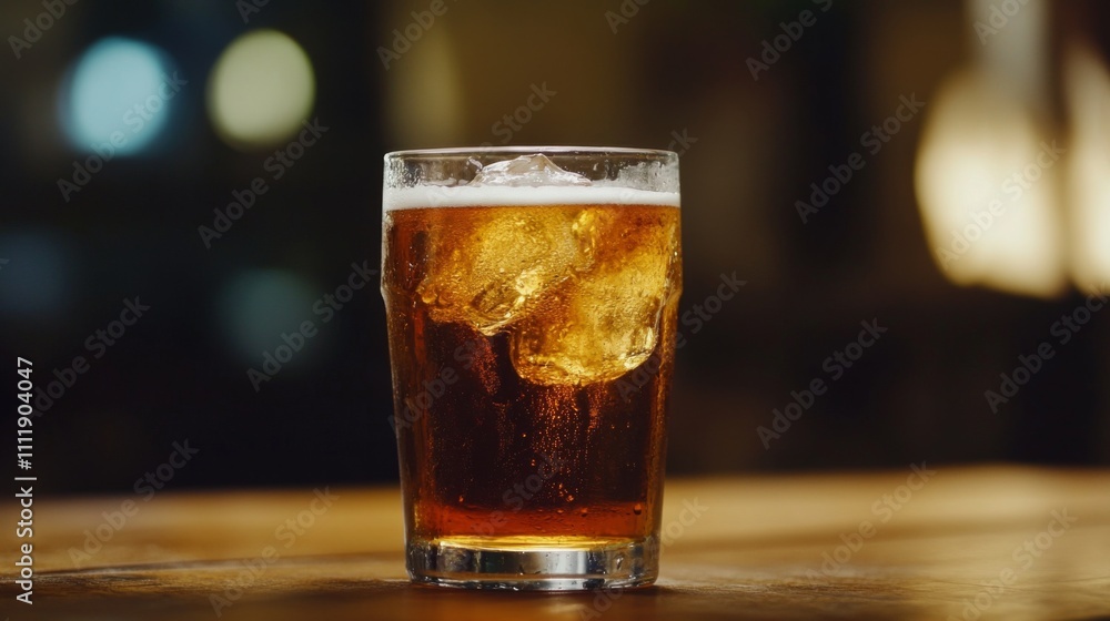 Aufkleber Refreshing Dark Beverage with Ice Cubes in Stylish Bar Setting