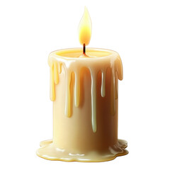 Burning wax candle isolated on transparent background.