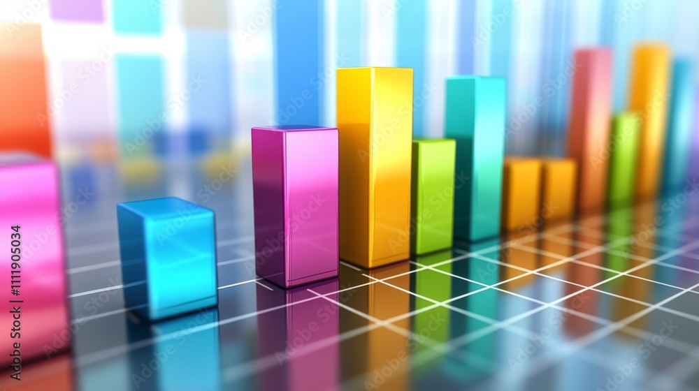 Poster colorful 3d bar graph with vibrant bars representing data trends