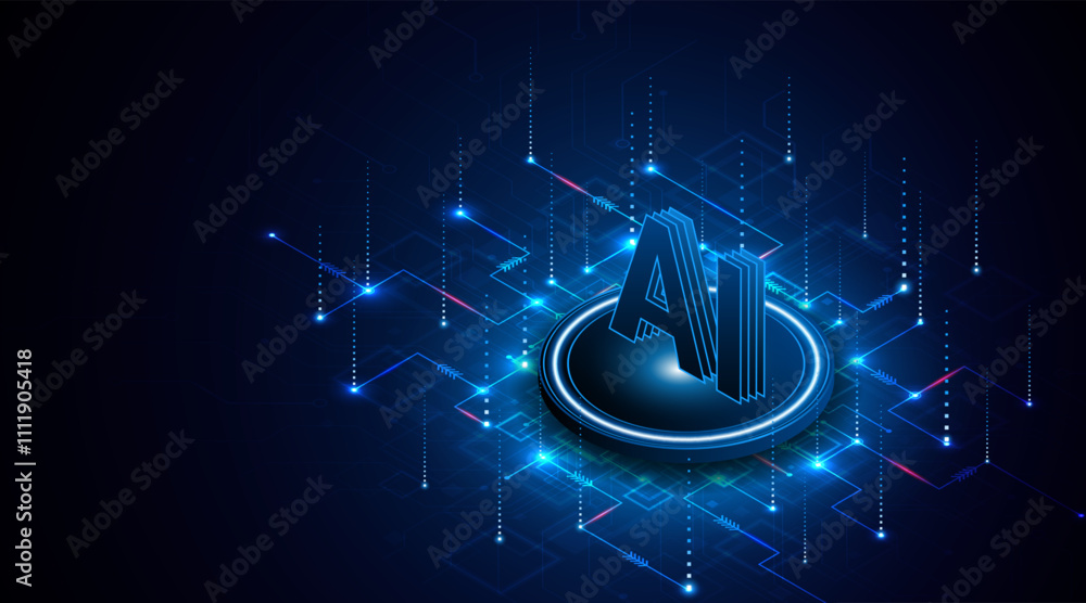 Poster Digital technology of the future. AI icon or artificial intelligence symbol. Future advanced artificial intelligence technology circuit board concept	
