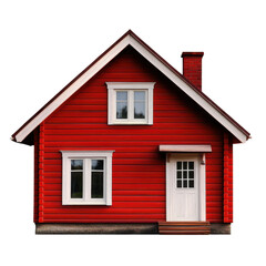 Red wooden house isolated on transparent background.