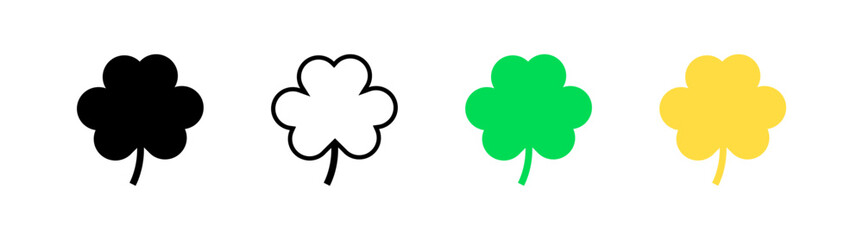 Three-leaf clover set icons. Silhouette and flat style. Vector icons.