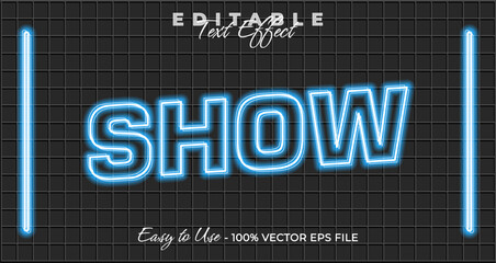 Show text effect, glow neon graphic style, light editable text