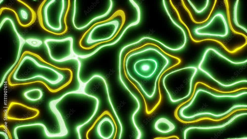 Poster multicolored waving lines appearing against dark background. 3d animation loop