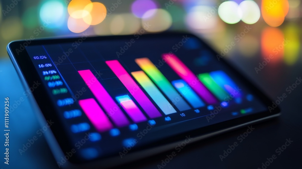 Leinwandbilder colorful data visualization on tablet with soft bokeh background