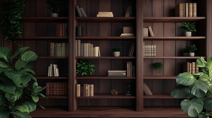Bookshelf with plant decor for virtual office background