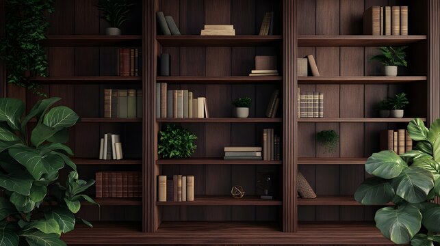 Bookshelf with plant decor for virtual office background