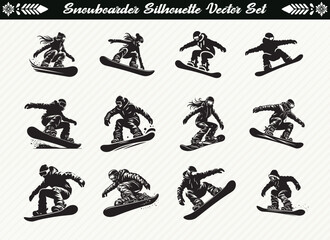 Snowboarder Silhouette Set Collection of Snowboarding Poses Perfect for Winter Sports Design