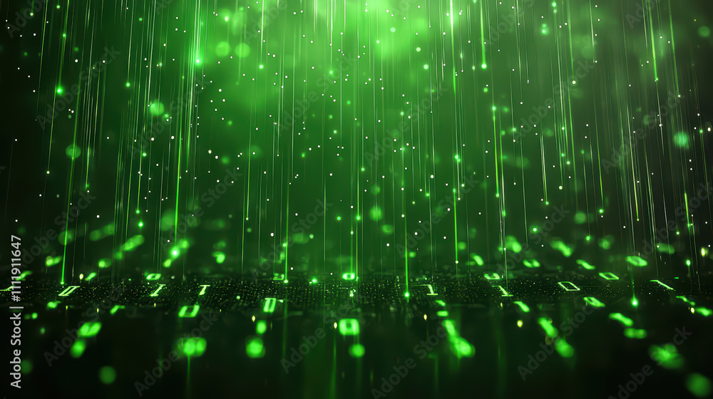 Aufkleber mesmerizing digital rain of green code symbols cascades down, creating vibrant and dynamic atmospher