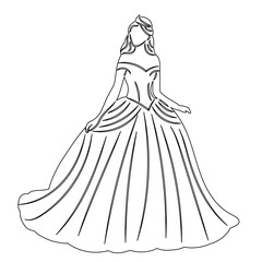 cute princess, outline, sketch, vector