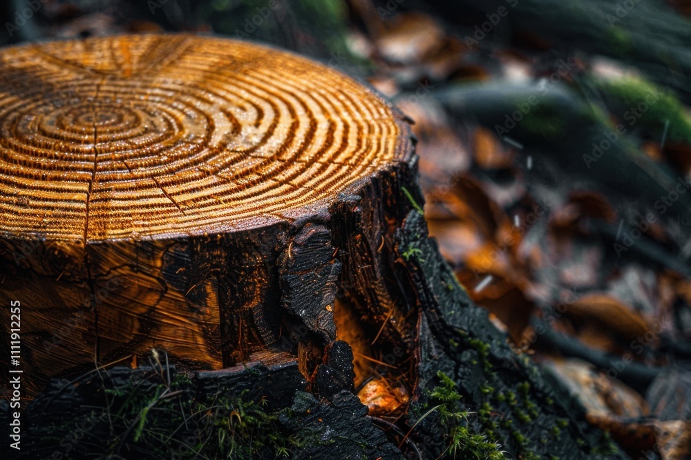 Poster detailed close-up of the intricate patterns in a tree stump, showing the age rings and natural textu
