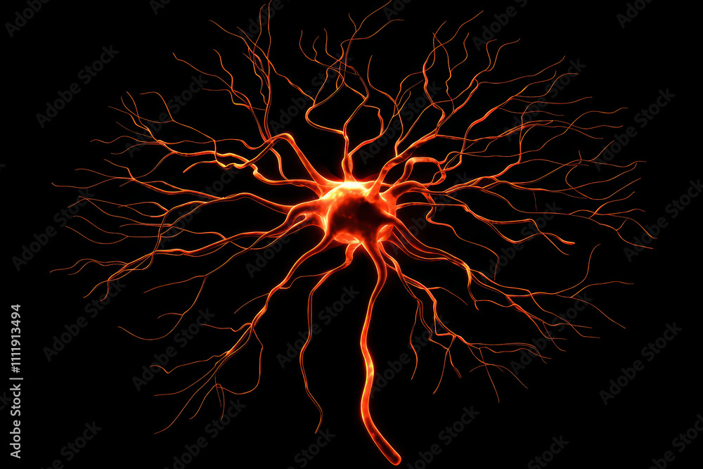 Poster glowing neural network visualized as intricate web of connections, showcasing beauty of synapses and neurons. This captures essence of brain activity and neural communication