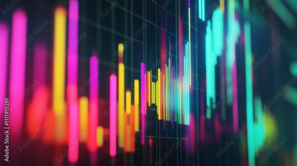 Poster Colorful Data Visualization with Neon Bars and Dynamic Graph Patterns