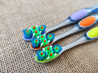 Beautiful colorful plastic toothbrushes for brushing teeth