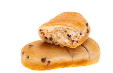 bun with chocolate drops isolated