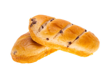 bun with chocolate drops isolated