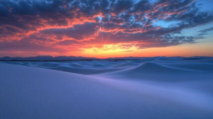 Fototapeta premium Write about the awe of exploring an untouched desert landscape, where endless dunes stretch as far as the eye can see, and every sunset paints the sky with colors 