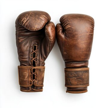 Old worn leather brown boxing gloves