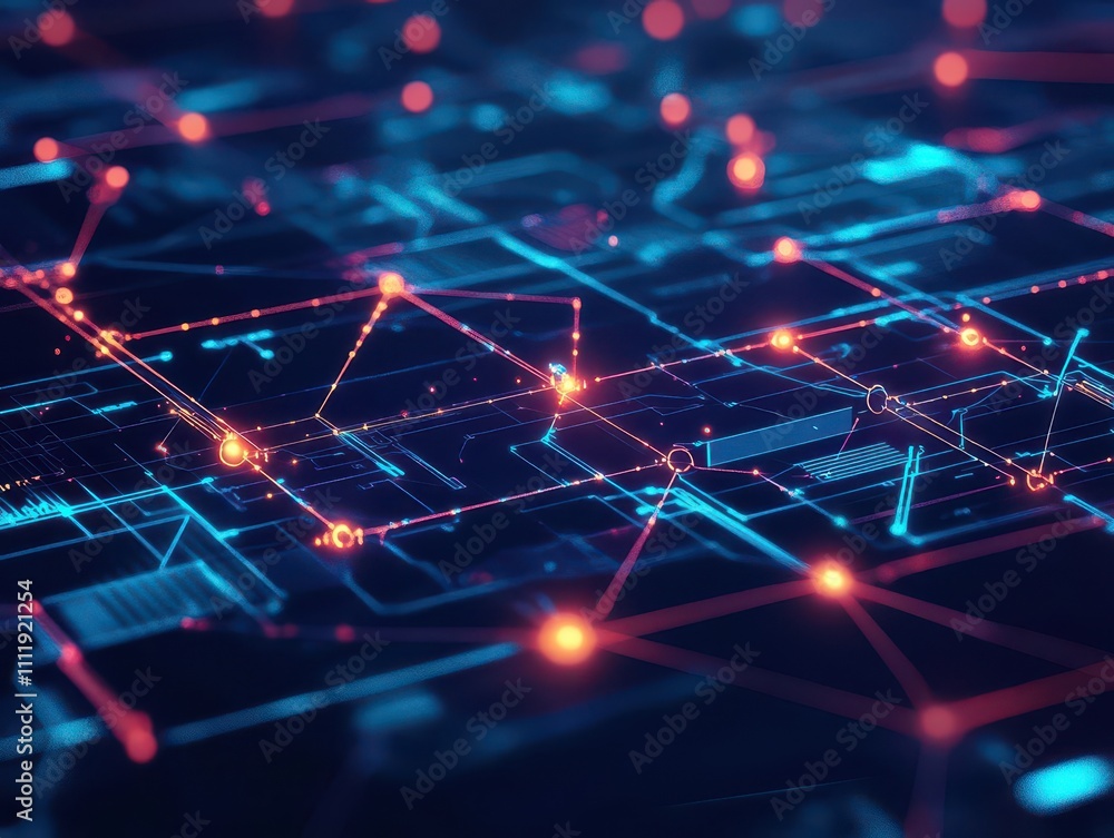 Poster A digital brain pattern composed of interconnected glowing nodes, holographic display style, dark background, highresolution, AI influence