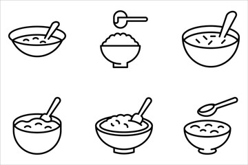 Porridge line icon set, Bowl of rice or oats sign. Millet food symbol on white background