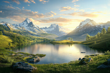 Mountain Serenity: Sunrise Over a Tranquil Lake