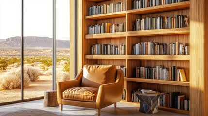 Fototapeta premium A cozy reading alcove within a desert modern living space