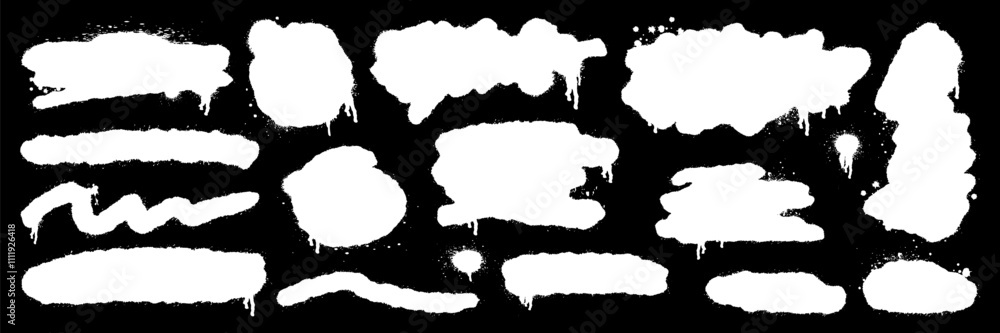 Poster set of white graffiti paint spray frames with splatters texture. texting boxes box with spray effect