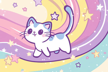 Fototapeta premium Cute Cat in a Colorful Fantasy Background