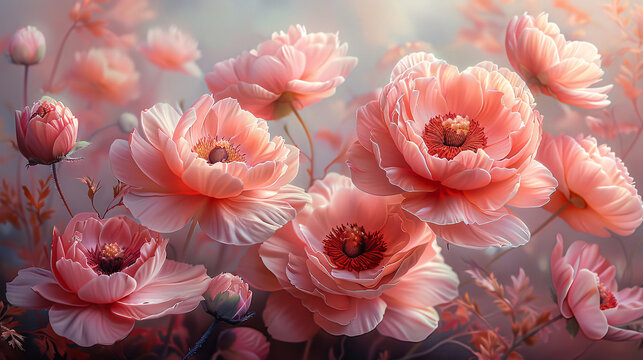 Cluster of Pink Flowers With Orange Centers
