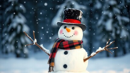 Obraz premium Charming Snowman in Winter Wonderland, Perfect for Holiday Greetings, Decorations, and Seasonal Joy