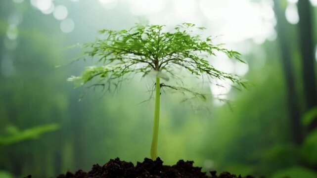 Time-Lapse of a Growing Little Tree in a Green Forest