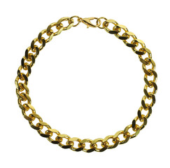 Gold bracelet or necklace isolated on white background. Golden jewelry concept