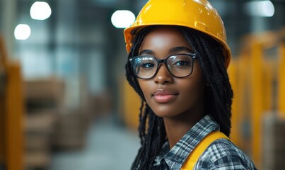 Young mixed race black african american female construction builder industrial factory worker electrician apprenticeship student on work placement