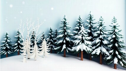 Fototapeta premium Serene Winter Forest Scene with Snow-Covered Trees, Perfect for Holiday Greetings, Wallpapers, and Winter Themed Decorations