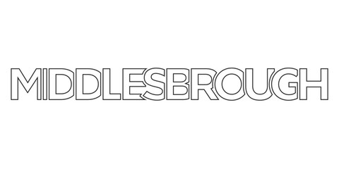 Middlesbrough city in the United Kingdom design features a geometric style illustration with bold typography in a modern font on white background.