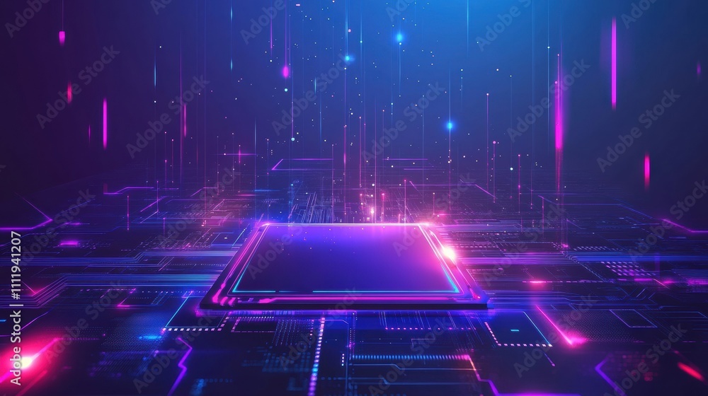 Poster A digital AI chip is set within an abstract technology brain on a dark blue backdrop, symbolizing artificial intelligence advancements. Generative AI
