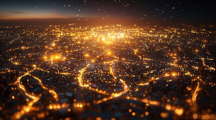 Naklejka premium City lights polluting night sky, light pollution, visualizing urban environmental challenges