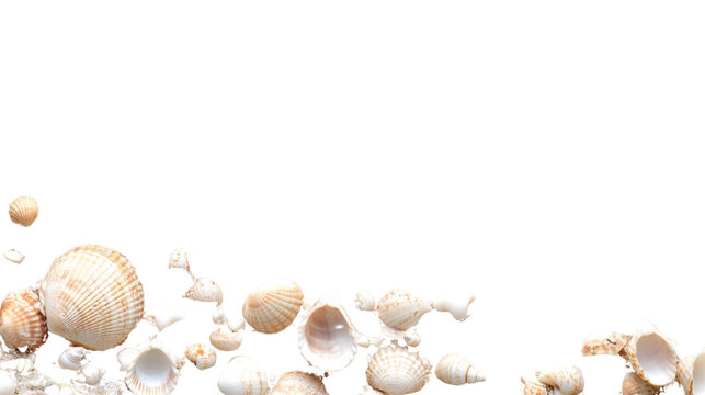 Sea shells on sand transparent background
