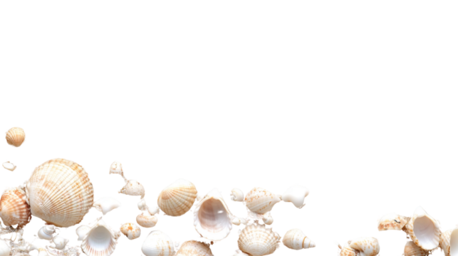 Sea shells on sand transparent background
