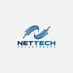 N letter net tech media technology modern creative abstract networking logo