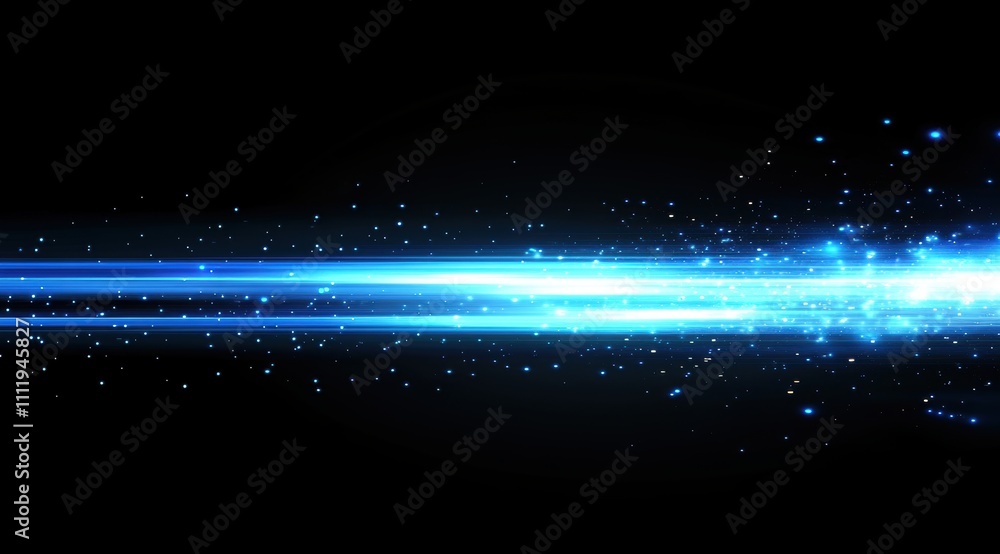 Poster abstract blue glowing light effect background with bokeh lights and particles. high-speed motion blu