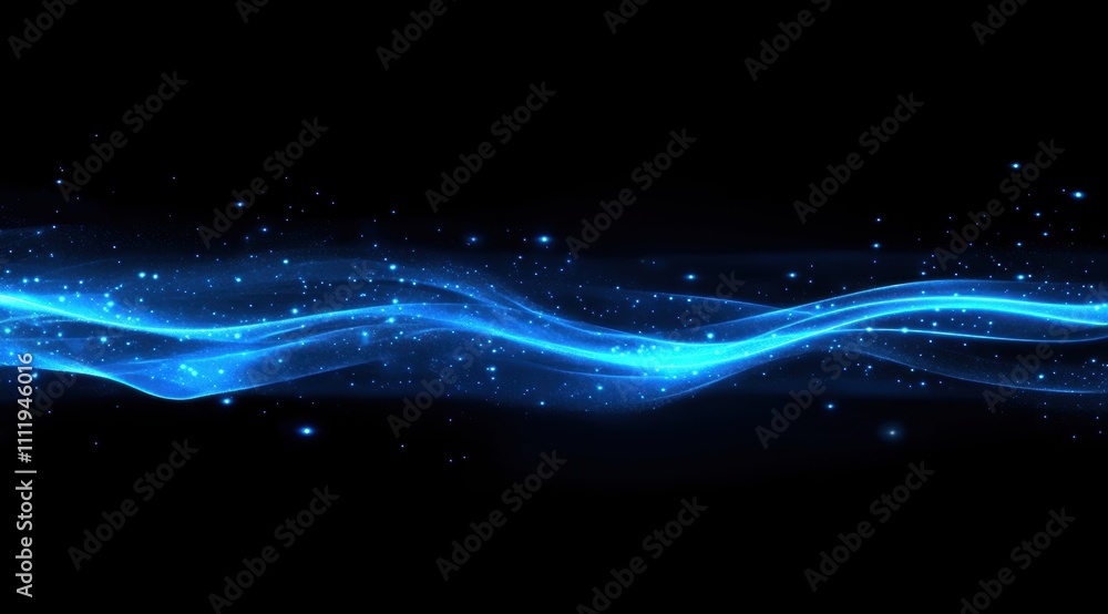 Poster abstract blue glowing light effect background with bokeh lights and particles. high-speed motion blu