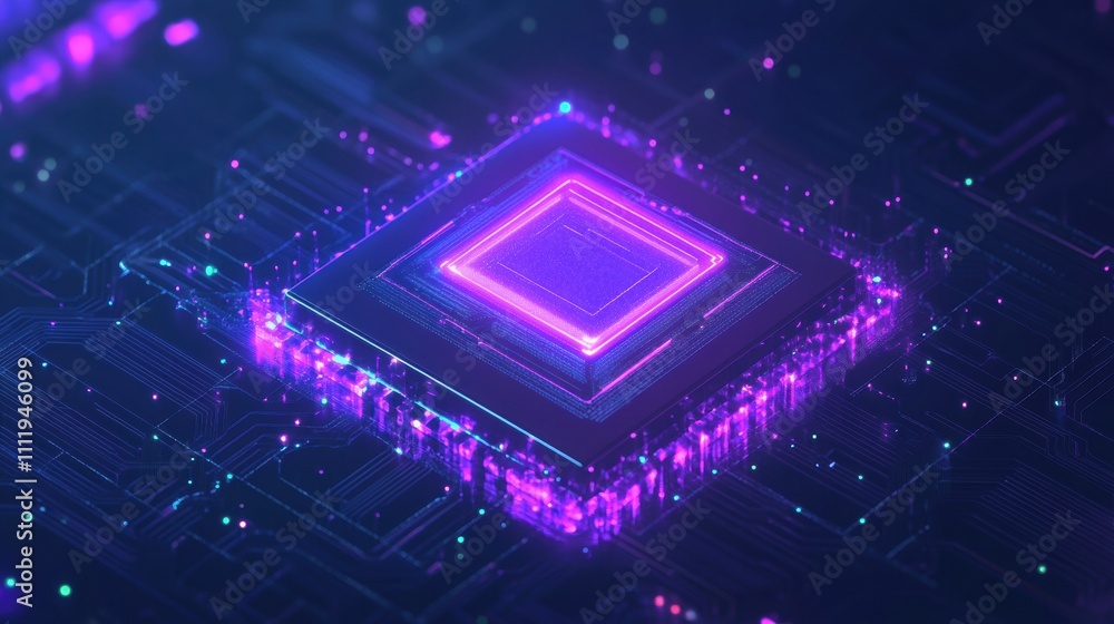 Aufkleber A futuristic AI chip at the center of an abstract brain on a dark blue background, showcasing advanced artificial intelligence concepts. Generative AI