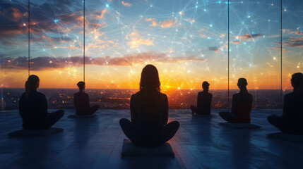 Spiritual communities connecting via digital platforms, incorporating virtual gatherings and ceremonies