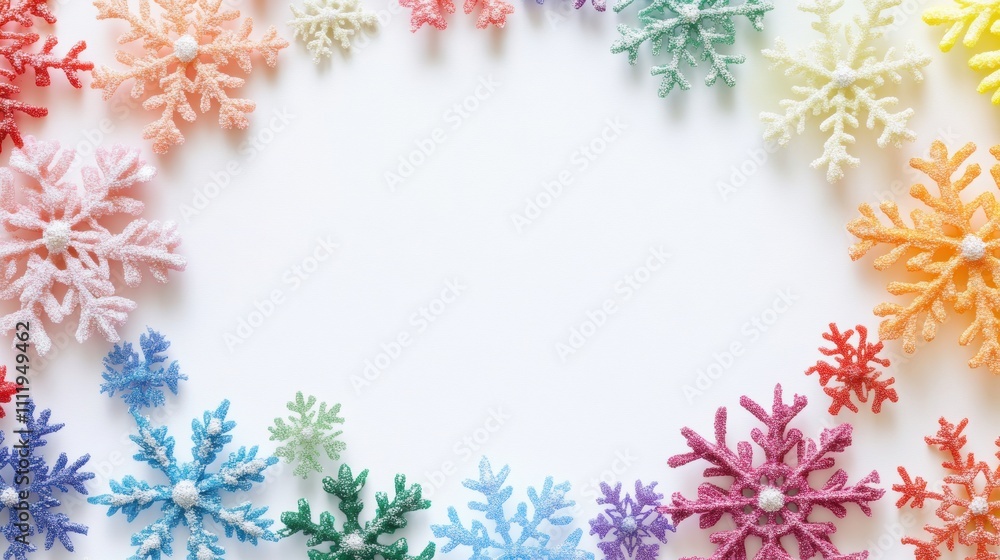Aufkleber Colorful snowflakes adorned with detailed patterns frame a spacious area, perfect for adding a personal touch or festive messages. Generative AI